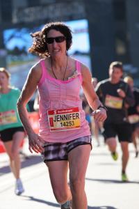 Jennifer about one km from the finish line!